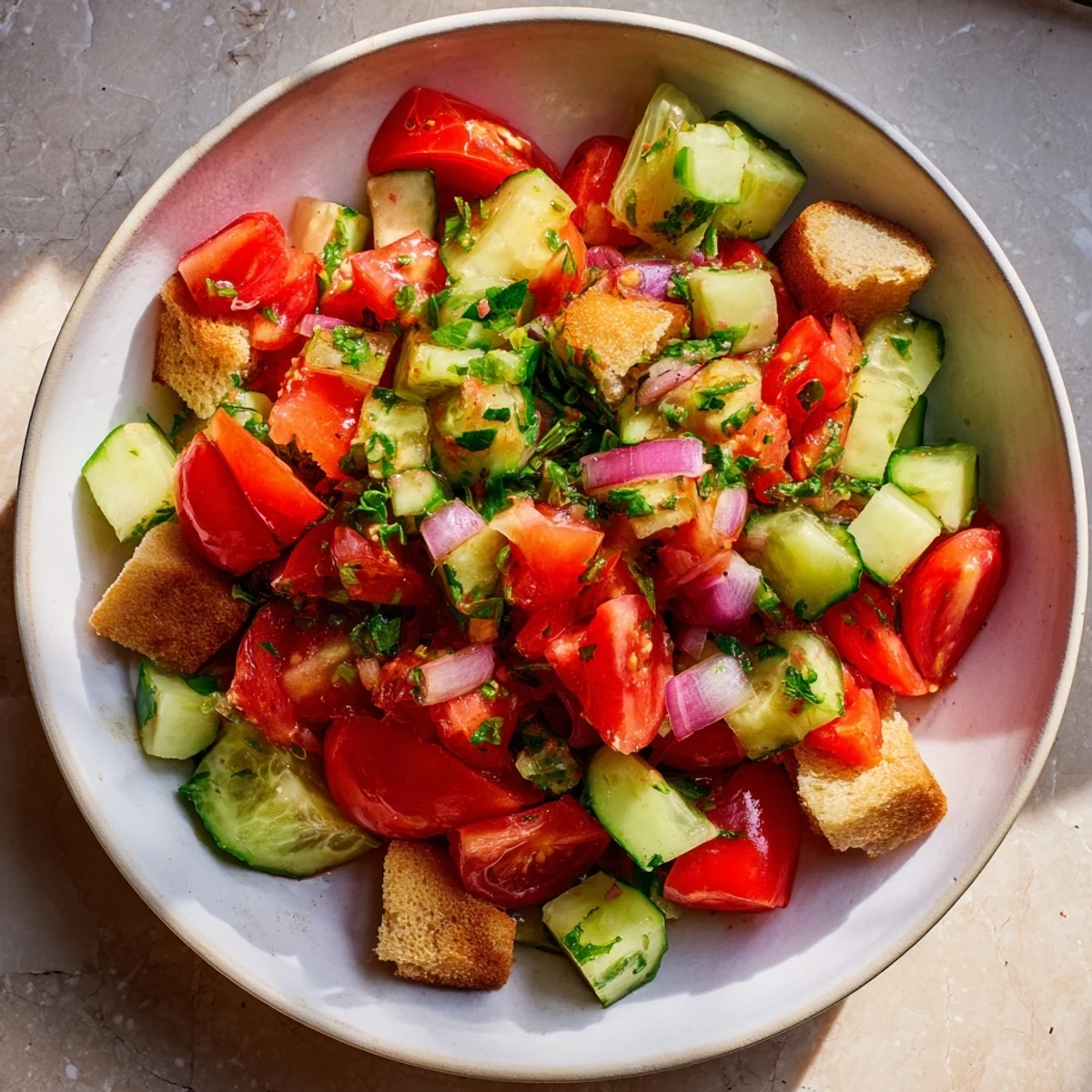 Chilled Fresh Cucumber and Chickpea Salad with Lemon Mint, tossed in a zesty dressing and ready to enjoy on a sunny day.