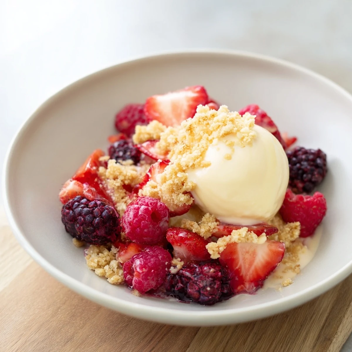 Rustic Summer Berry Cobbler bubbling with sweet berries, topped with golden biscuits, perfect with ice cream.