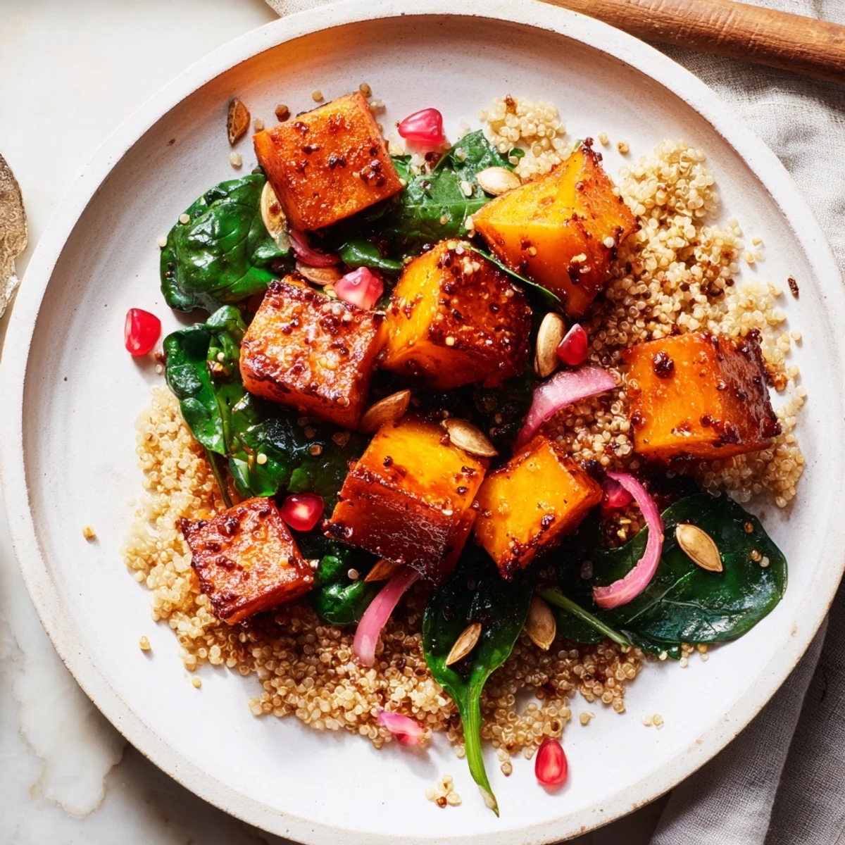 Golden Honey-Roasted Butternut Squash Bowl, a colorful, hearty vegetarian meal with a sweet honey glaze.