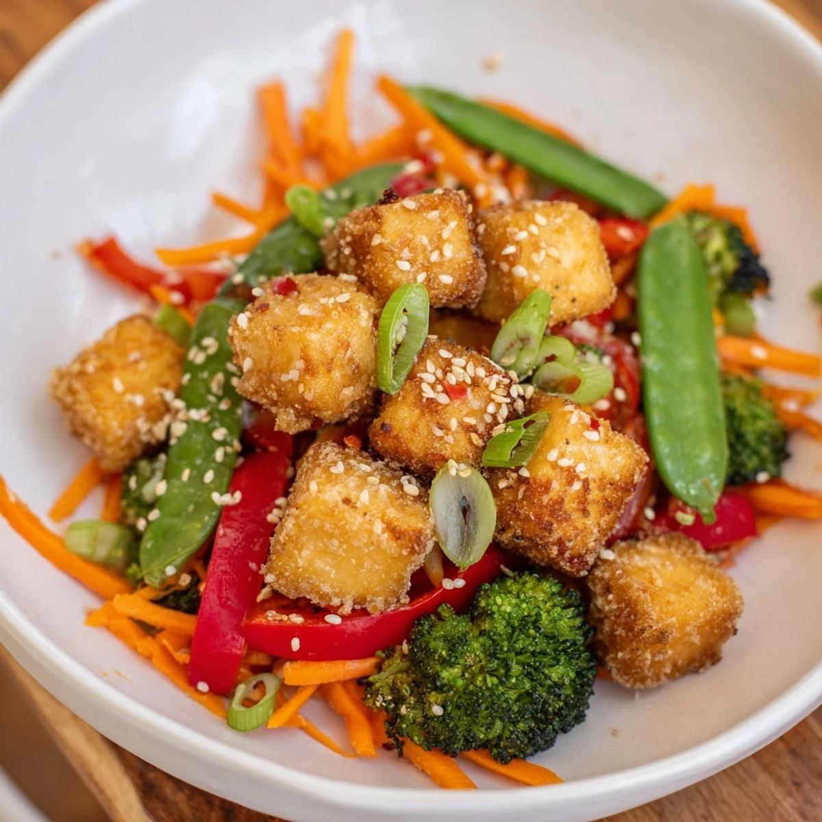 Imagine the amazing Sesame Ginger Tofu Stir-Fry with tender tofu and colorful veggies, a quick and easy Asian-inspired dish.