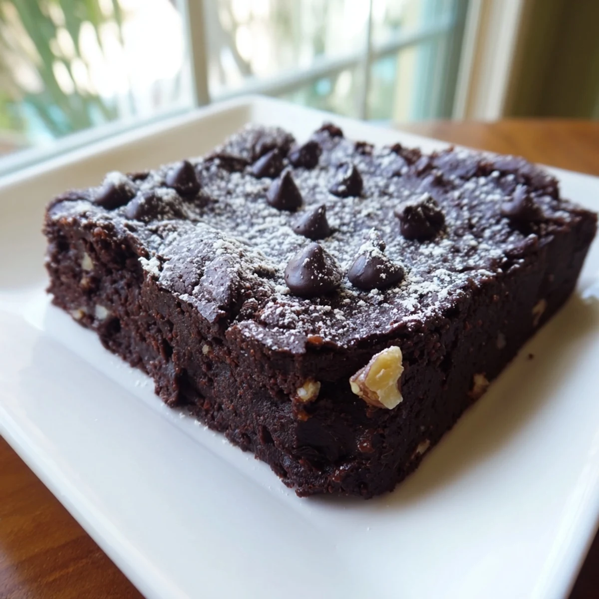 A close-up of delicious black bean brownies, ready to be cut into square servings for dessert.
