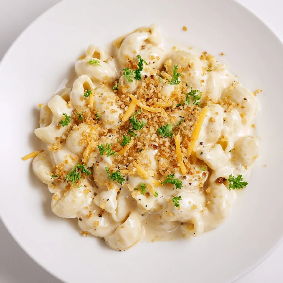 This comforting bowl of High-Protein Mac & Cheese is ready to serve for a hearty, protein-packed meal.