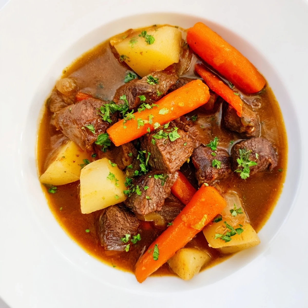 Fork-tender chunks of beef in a rich broth: a photo of this classic Irish beef stew.