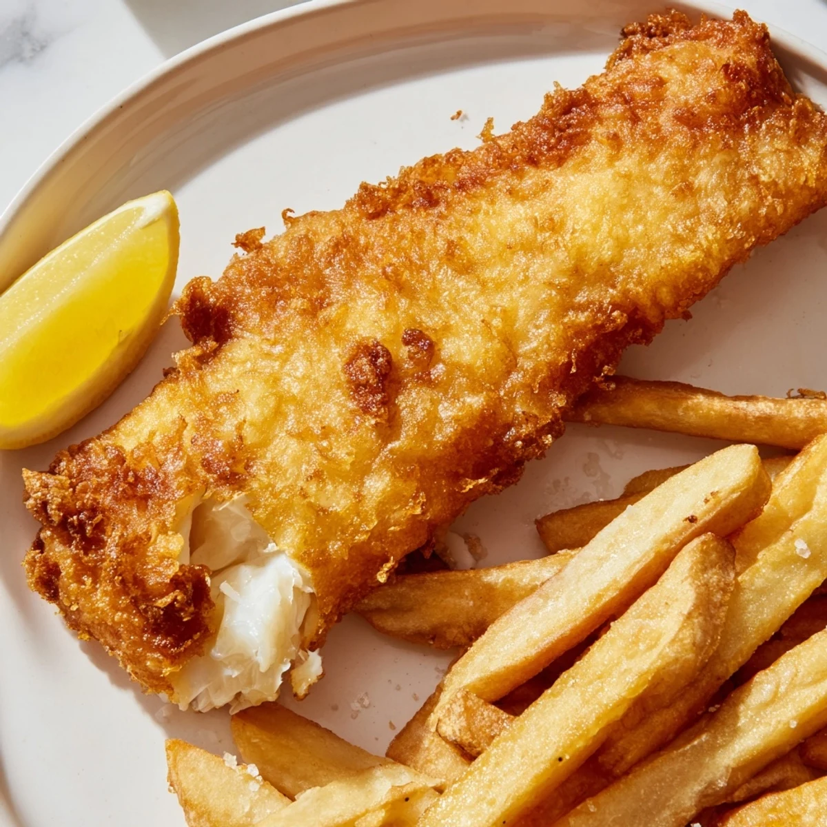 Picture this: perfectly fried British fish and chips, served hot with malt vinegar and tartar sauce.