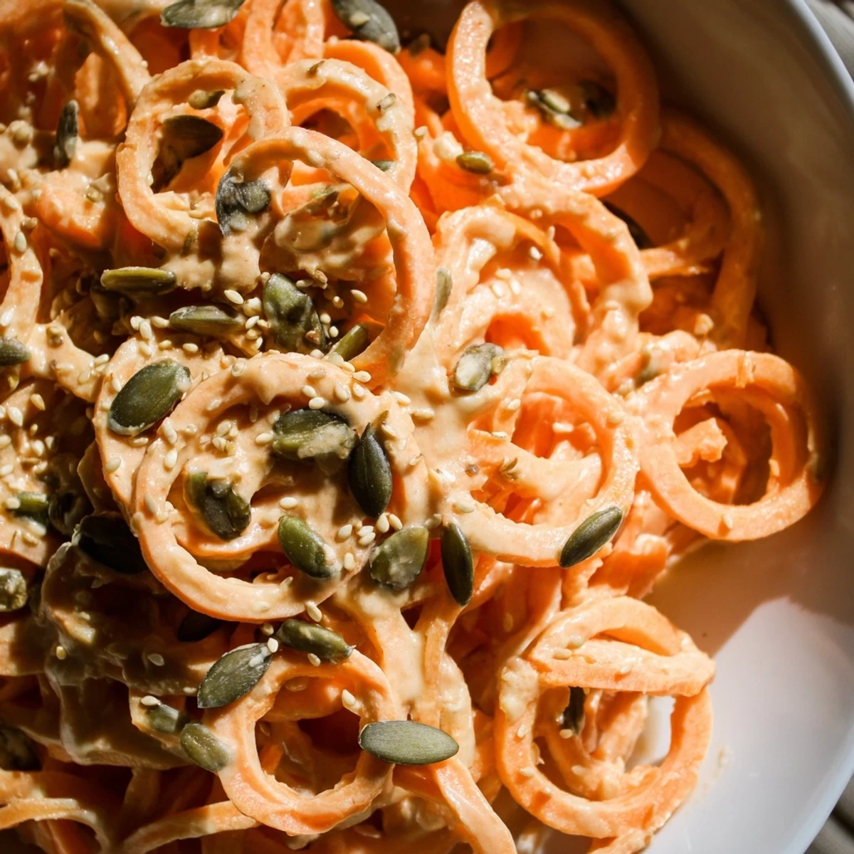 Healthy Carrot Noodle Skincare Bowl served in a white dish, perfect for a light, refreshing lunch or dinner.