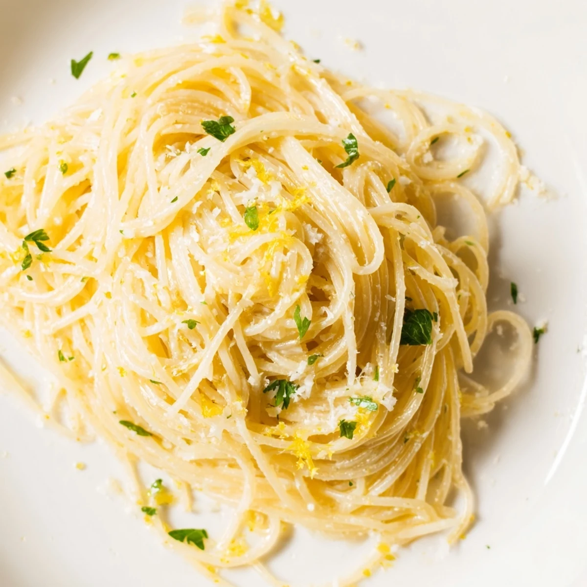 Zesty Lemon Butter Pasta Light on a white plate, ready to serve with a side salad and a glass of crisp white wine.