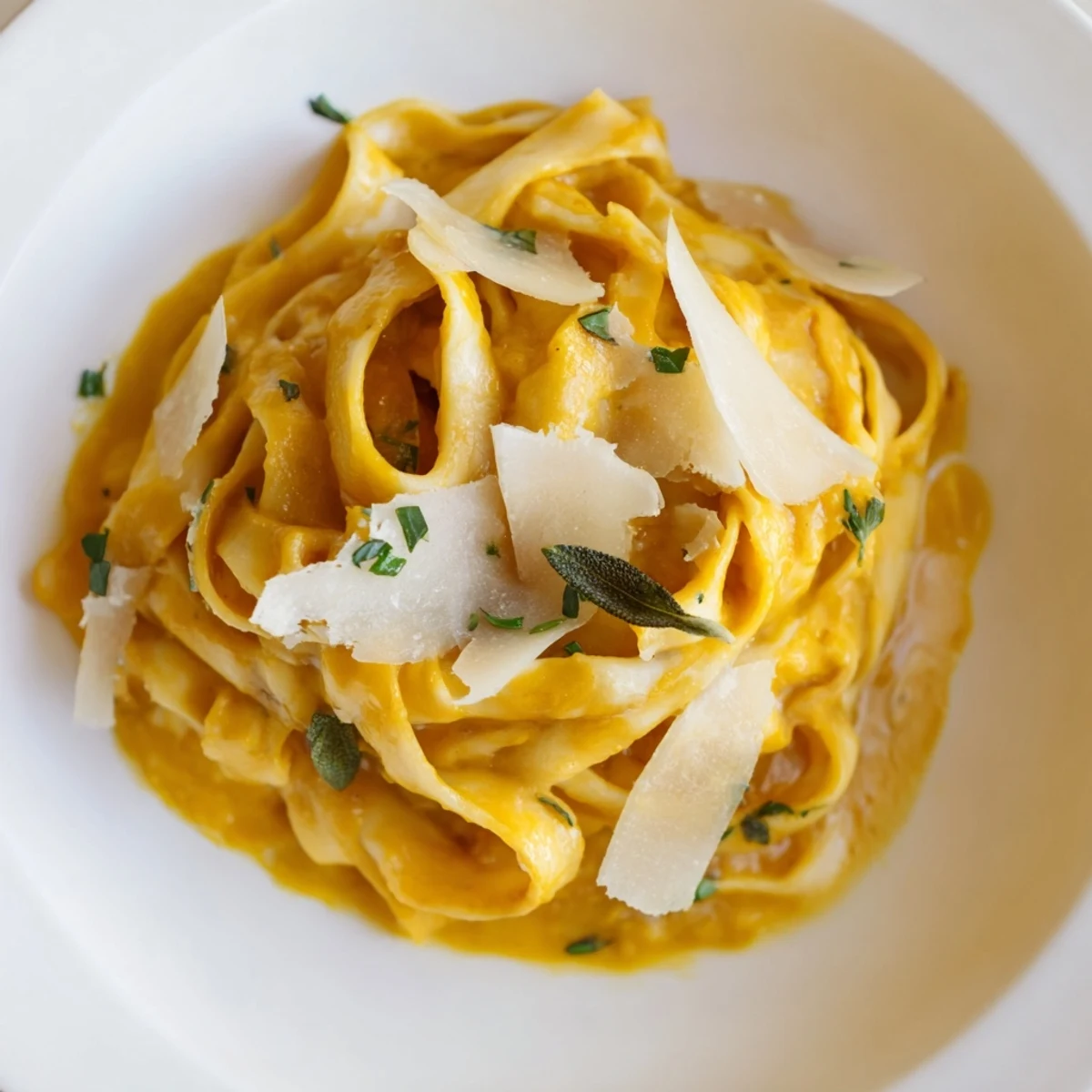 Cozy bowl of butternut squash pasta with creamy roasted sauce, perfect for a plant-based fall meal.