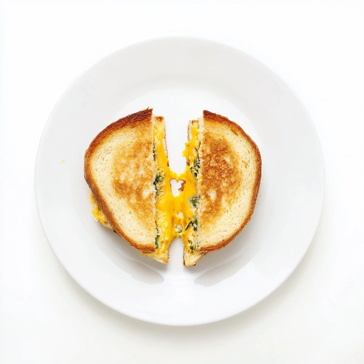 Two halves of warm jalapeño popper grilled cheese rest on a wooden board, ready to be dipped in tomato soup.