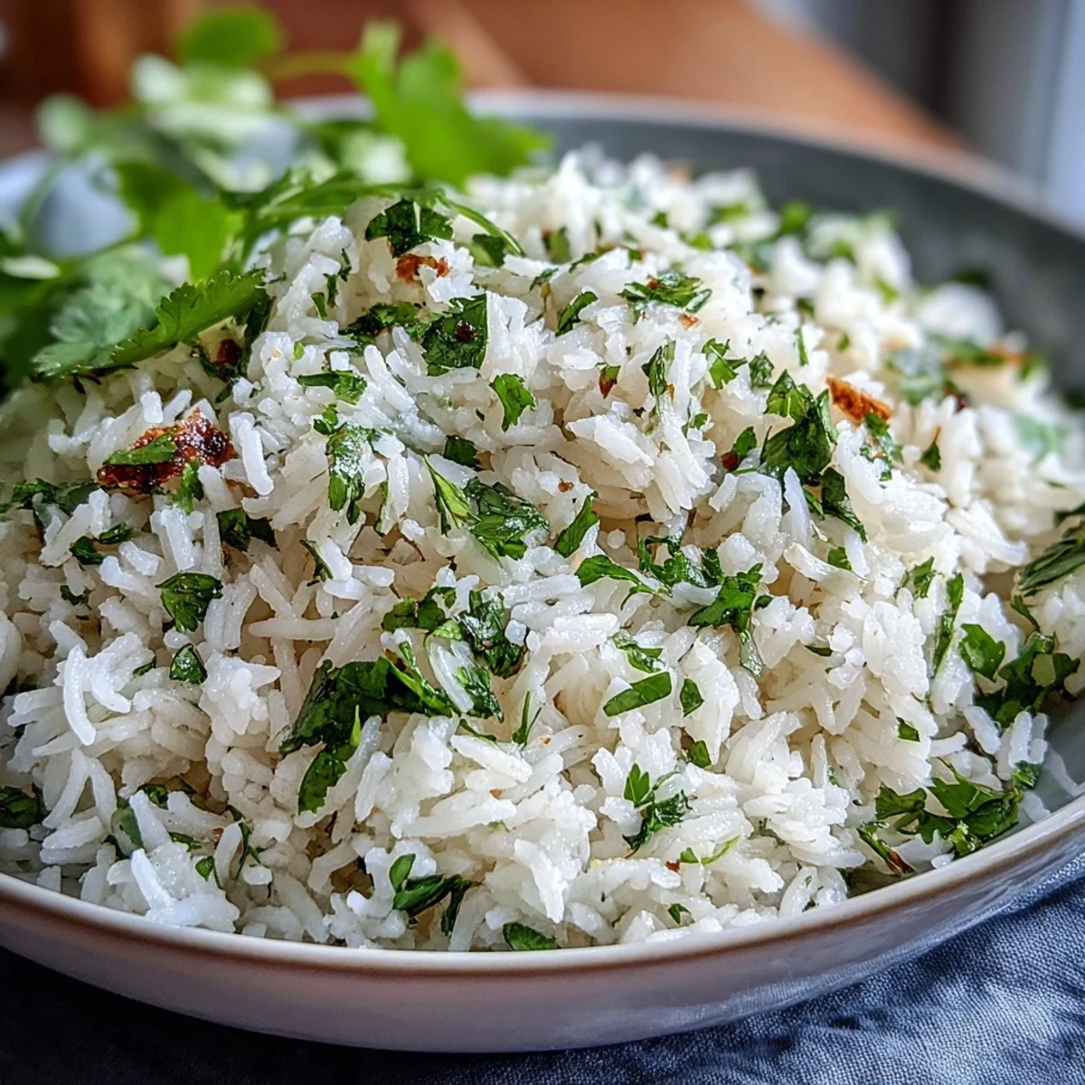 A bowl of fluffy Cilantro Lime Rice garnished with lime wedges and cilantro, ready to accompany tacos.