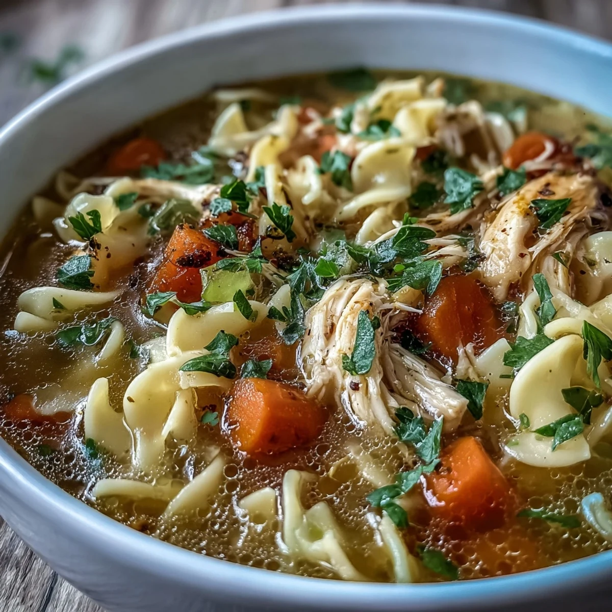 Golden chicken, tender carrots, and hearty egg noodles swim in a savory broth in this Instant Pot Chicken Noodle Soup.