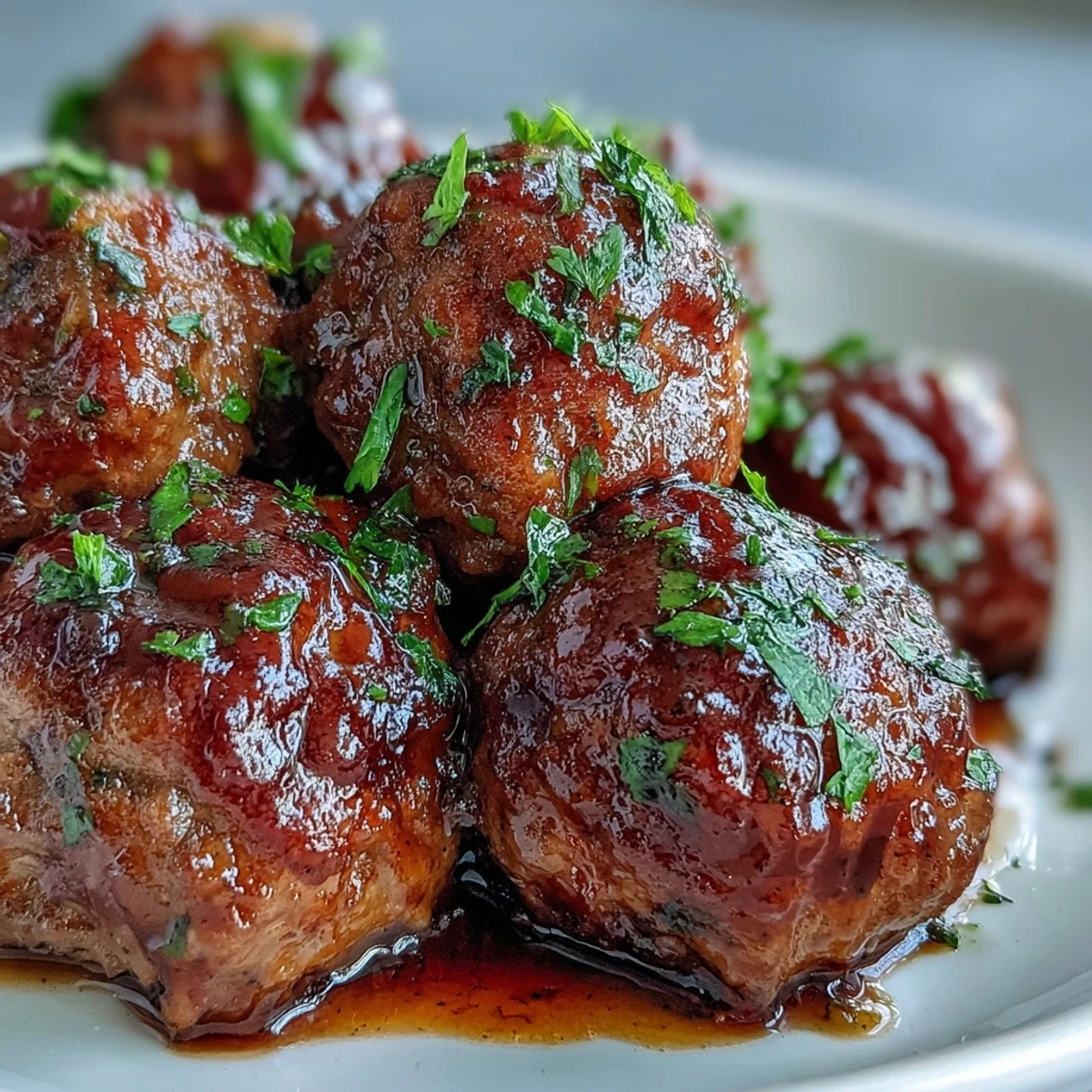 Sticky Slow Cooker Peach Glazed Meatballs served on a platter with toothpicks for party appetizers.