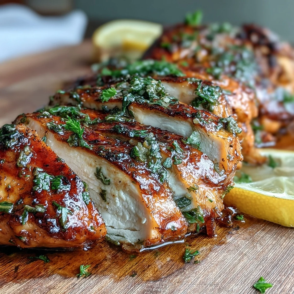 Freshly sliced Oven Baked Chicken Breast plated with roasted vegetables for a high-protein meal.