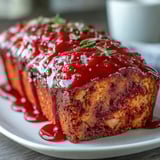A freshly baked Blood Orange Loaf Cake with Poppy Seeds and Marzipan, sliced to show the tender crumb.