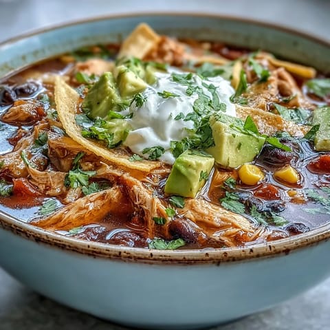 A cozy bowl of Instant Pot Chicken Tortilla Soup with rich spices, lime wedges, and melted cheese. 