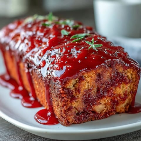 A freshly baked Blood Orange Loaf Cake with Poppy Seeds and Marzipan, sliced to show the tender crumb.