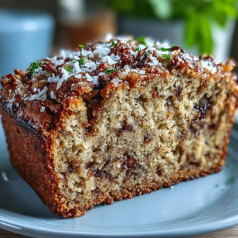 A moist slice of Vegan Cardamom Guava Banana Bread reveals pink guava ribbons and aromatic cardamom spices. 