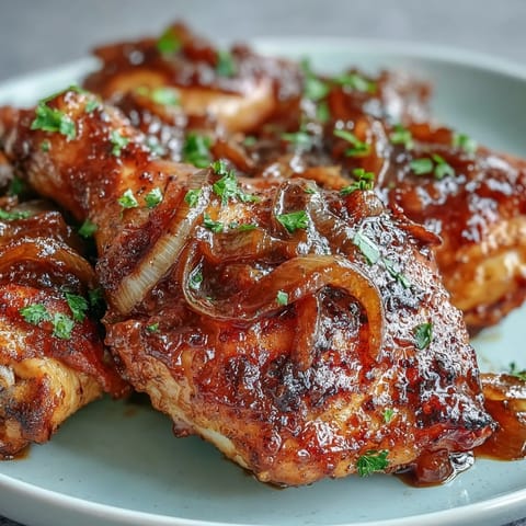 1. Soul Food Smothered Chicken with Onion Gravy in a cast-iron skillet, golden chicken pieces swimming in rich, savory gravy.