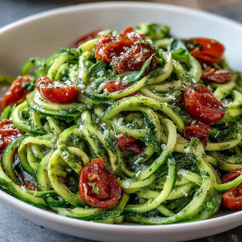 Zucchini Noodles Pesto Tomatoes