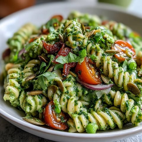 Vibrant Green Goddess Pasta Salad, a refreshing, creamy dish with fresh herbs.