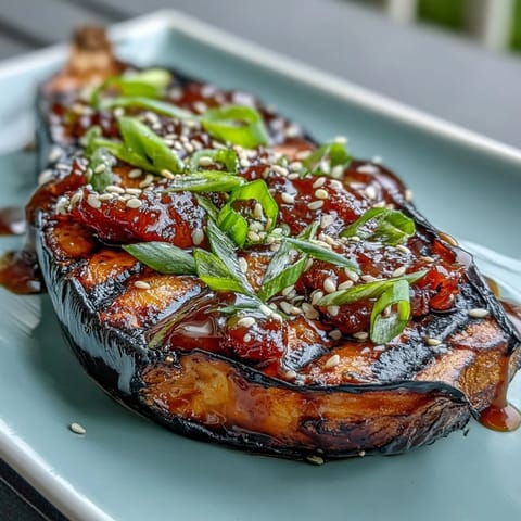 Miso Glazed Eggplant with caramelized topping, a delicious vegetarian side dish.