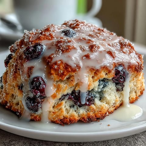 Golden Lemon Blueberry Scones, lightly drizzled with tangy lemon glaze.