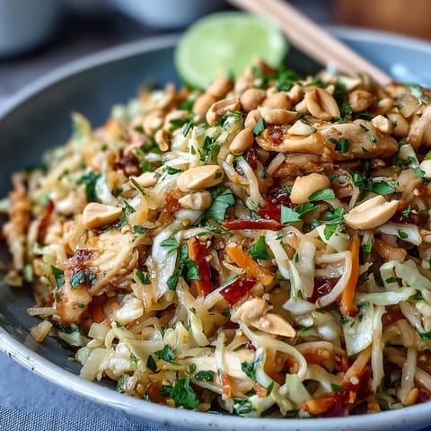 Vibrant Cabbage Pad Thai with peanuts and lime, a healthy, colorful low-carb dish.