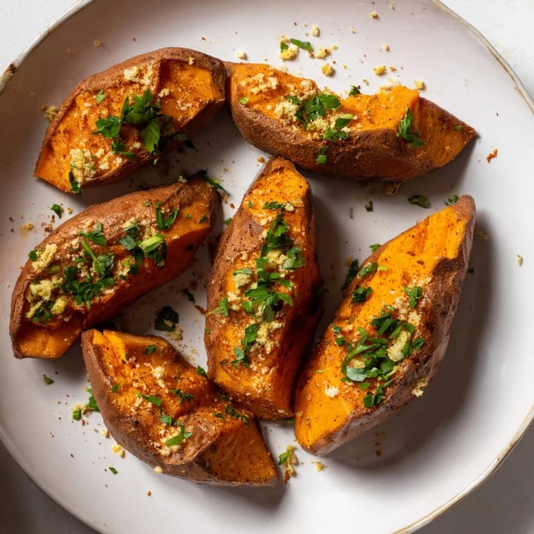 These flavorful, crispy sweet potato wedges, seasoned perfectly, are a fantastic baked side, ready to serve and enjoy.