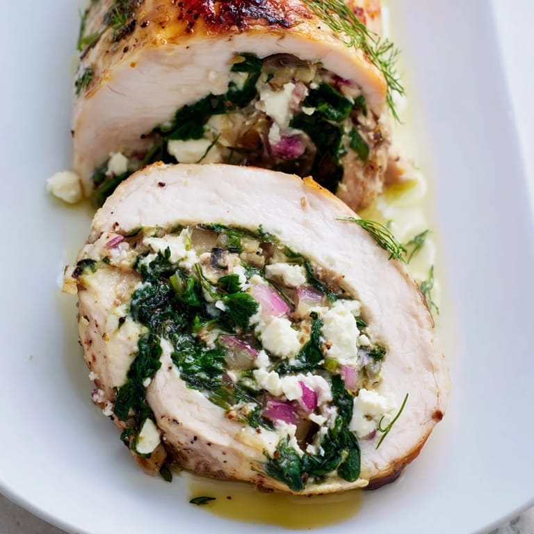 Savory Spinach Feta Stuffed Chicken rolls baked to perfection, ready to be served and enjoyed.