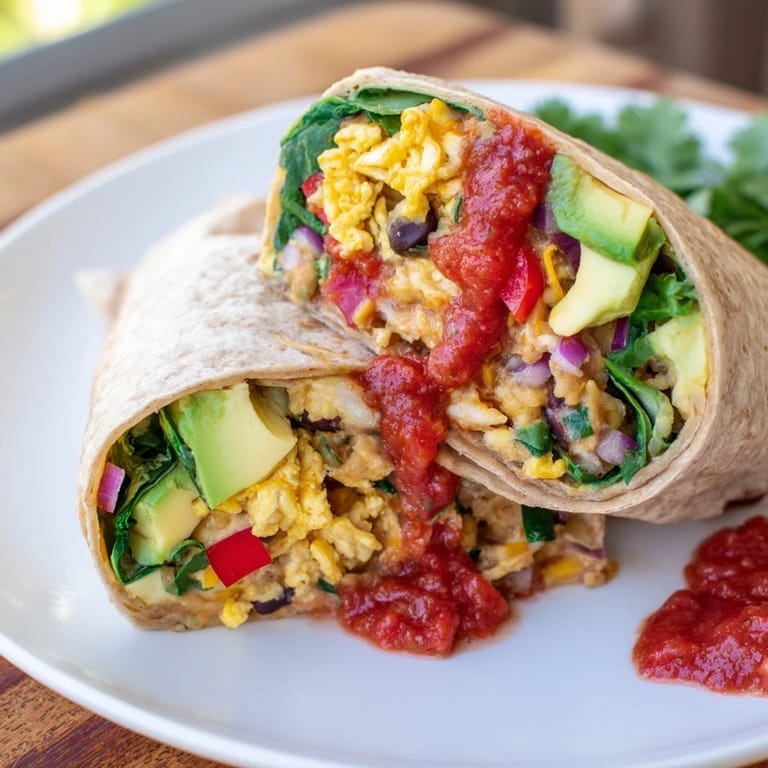 Warm, hearty Veggie-Loaded Breakfast Burrito with flaky tortilla wrapping savory ingredients inside.