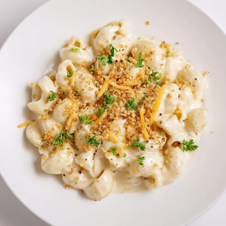 This comforting bowl of High-Protein Mac & Cheese is ready to serve for a hearty, protein-packed meal.