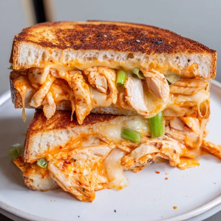 Imagine a perfectly toasted Gochujang Mayo Chicken Sandwich grilled cheese with spicy, savory chicken inside.