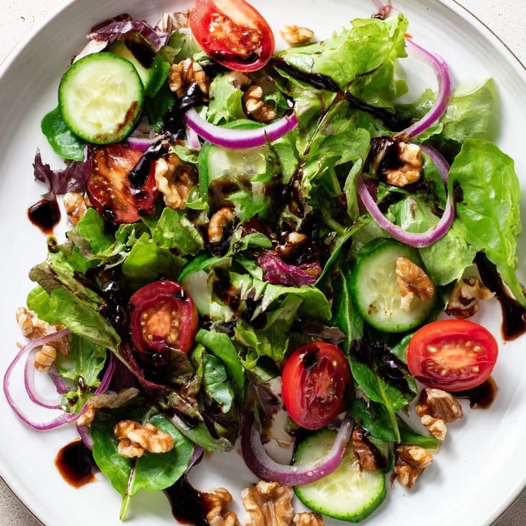 This Quick Balsamic Vinegar Salad features vibrant tomatoes, and a savory, glossy balsamic vinaigrette.