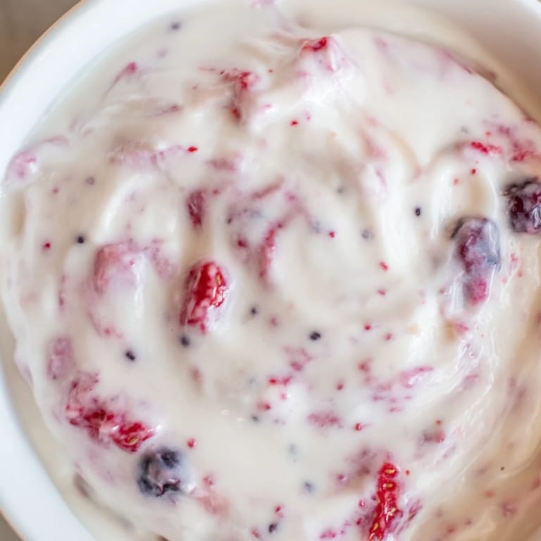 Refreshing bowl of homemade Cottage Cheese Ice Cream; a creamy, healthy, cool dessert.
