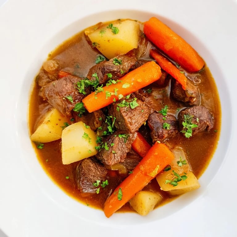 Fork-tender chunks of beef in a rich broth: a photo of this classic Irish beef stew.