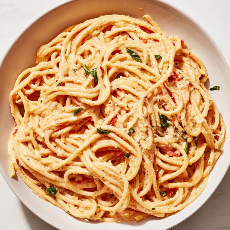 Steaming bowl of homemade roasted garlic pasta sauce with chopped onions and diced tomatoes, served alongside crusty bread for dipping.  