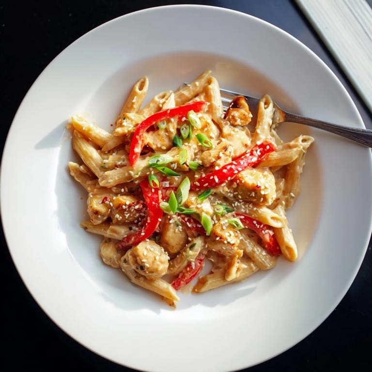 Steaming Sweet Chili Chicken Pasta in a skillet, with golden chicken pieces tossed in a glossy, sweet-and-spicy sauce.