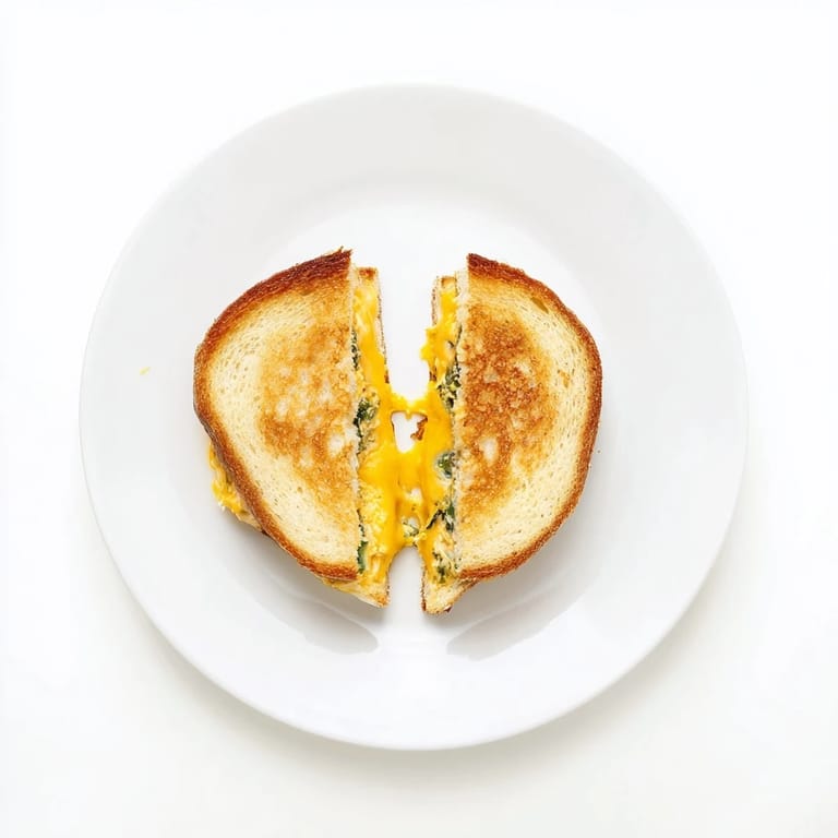 Two halves of warm jalapeño popper grilled cheese rest on a wooden board, ready to be dipped in tomato soup.