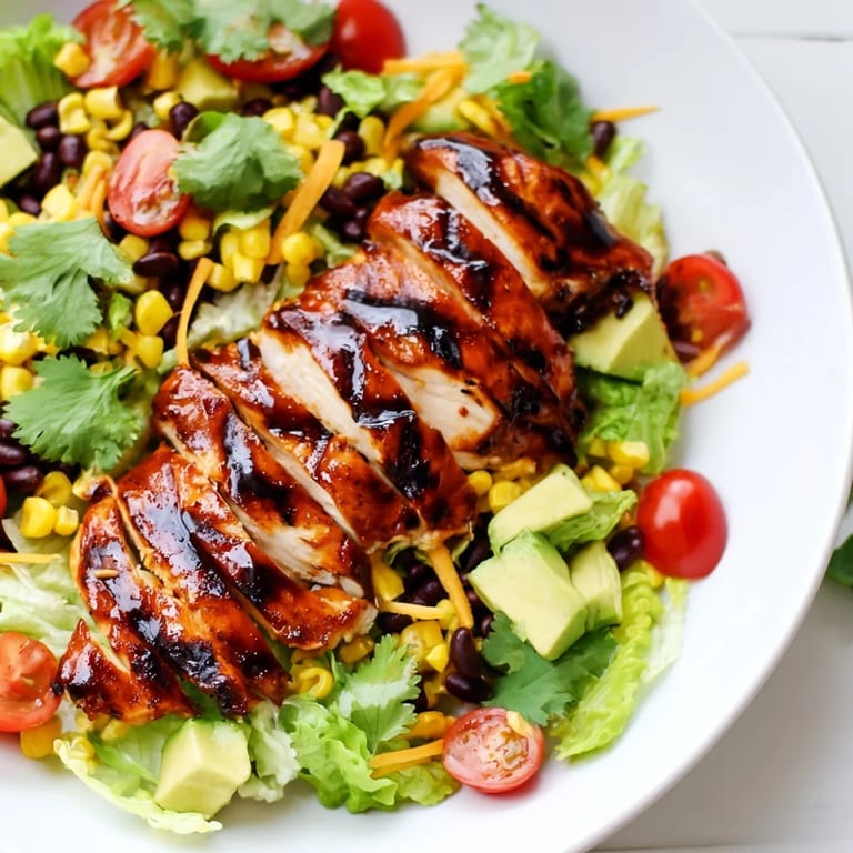 Honey Lime Chicken Taco Salad topped with juicy grilled chicken, shredded cheese, and crispy tortilla strips.  