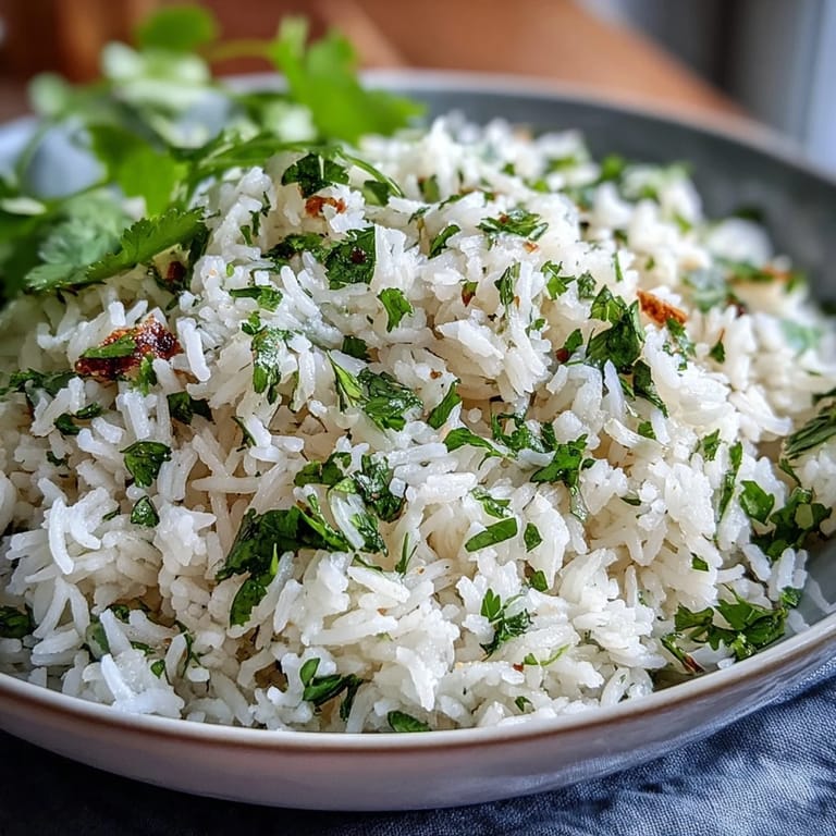 A bowl of fluffy Cilantro Lime Rice garnished with lime wedges and cilantro, ready to accompany tacos.