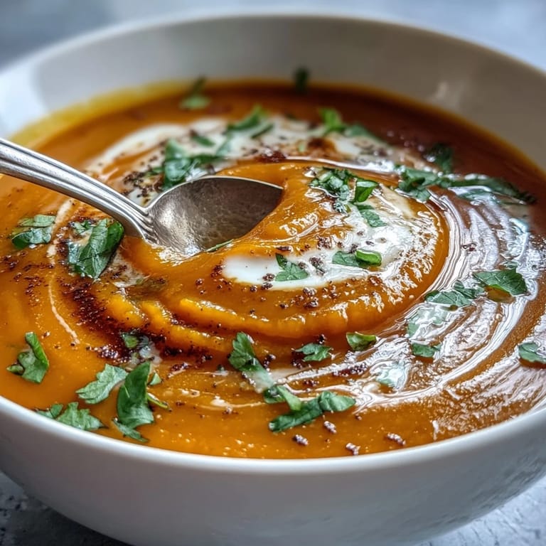 Smooth, velvety Carrot Ginger Soup in a rustic mug, highlighting the vibrant orange color and flecks of black pepper.