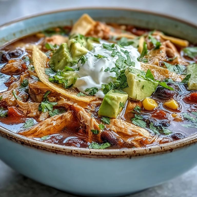 A cozy bowl of Instant Pot Chicken Tortilla Soup with rich spices, lime wedges, and melted cheese. 