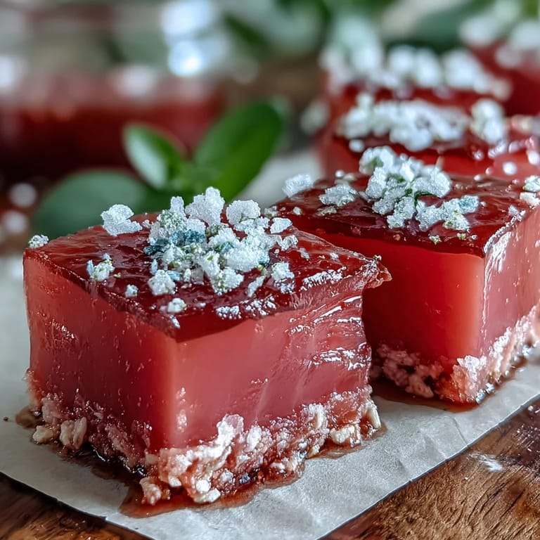 A close-up of guava cheese reveals a smooth, jewel-toned consistency with a light dusting of superfine sugar. This gluten-free dessert pairs perfectly with tea.