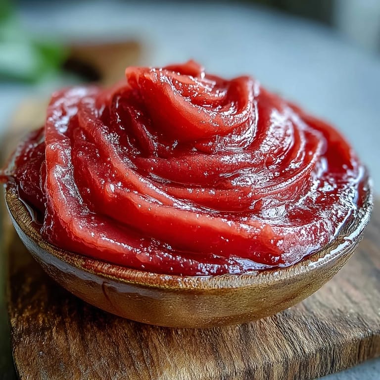 Smooth, vibrant guava paste being spooned from a pot, ideal for filling pastries or topping desserts.