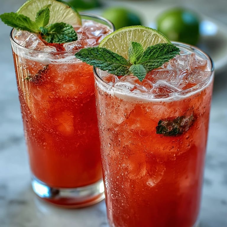 Clear glass of Guava Juice With Sparkling Water over ice with lime wedge, perfect for summer sipping.