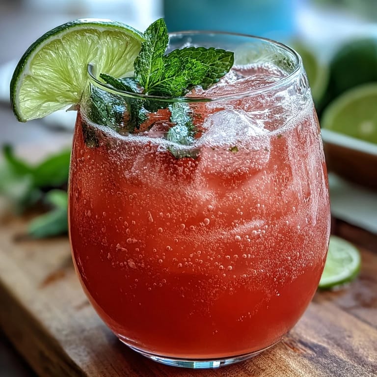 Two servings of Guava Nectar Drink on a sunny outdoor table, featuring a clear pitcher pouring the pink beverage over ice. 
