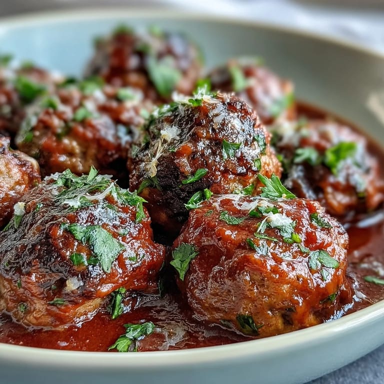Housewarming slow cooker meatballs in marinara, savory and aromatic, served hot with a sprinkle of Parmesan for a festive appetizer.  