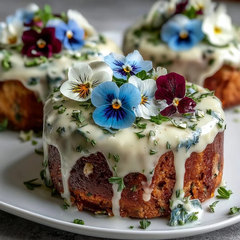 Spring Cake with Pressed Edible Flowers: Vanilla cake with fluffy whipped cream frosting, decorated with pressed edible flowers, ideal for spring gatherings and special occasions.