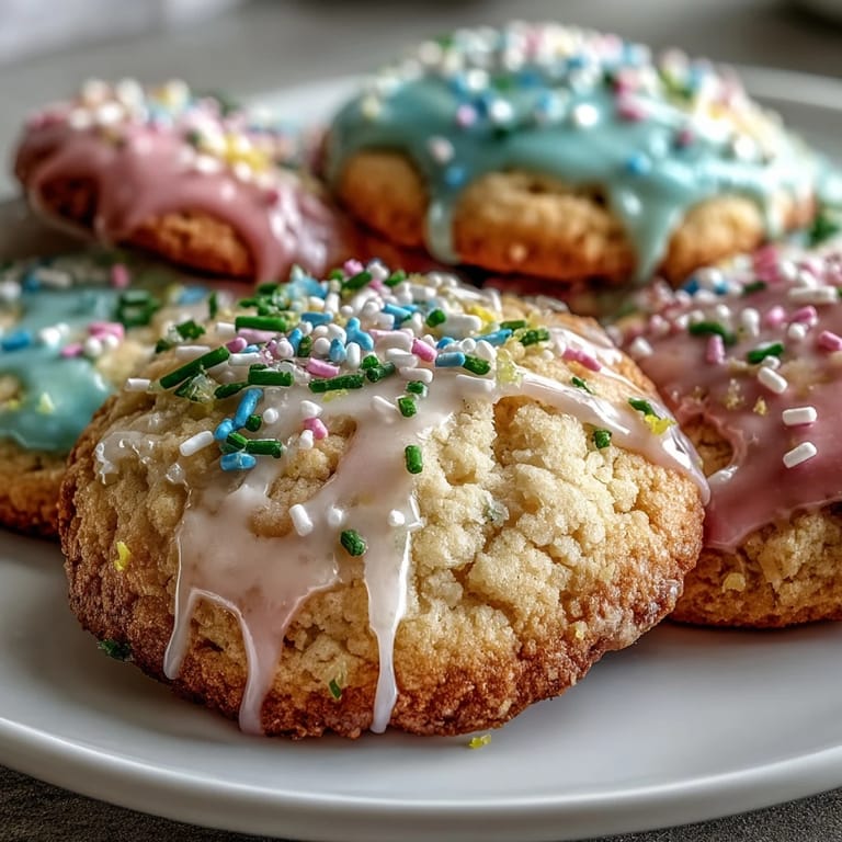 Bright and tender lemon sugar cookies with soft pastel glaze, a cheerful treat for seasonal celebrations.