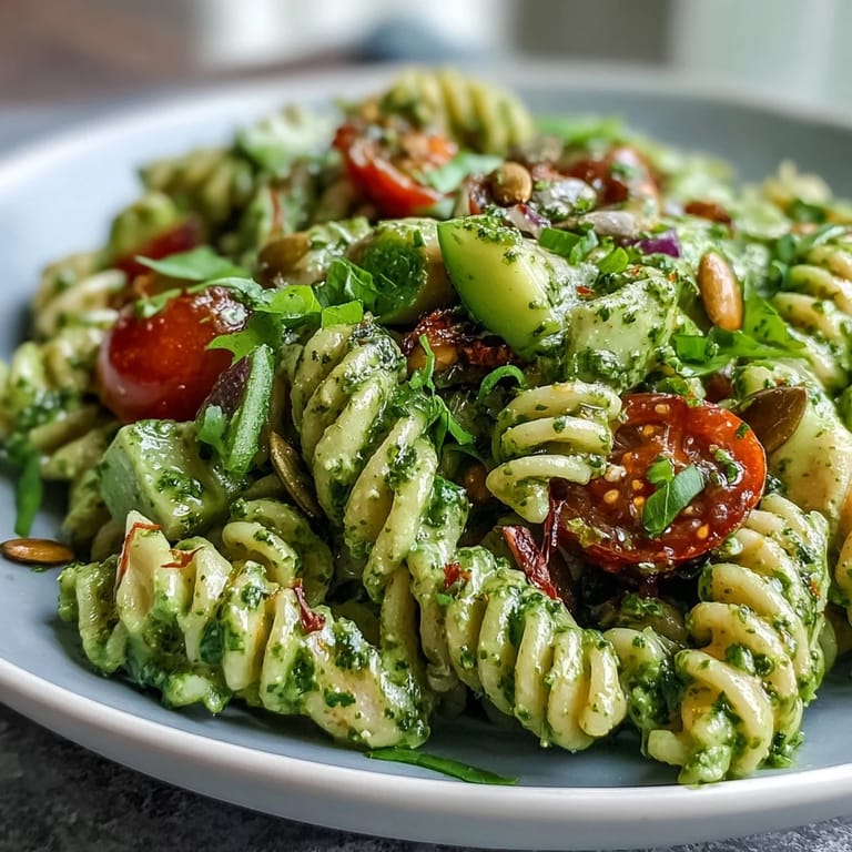 Creamy Green Goddess Pasta Salad, a satisfying vegetarian main dish bursting with flavor.