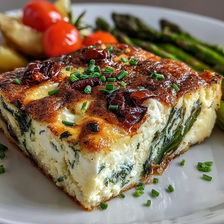 Fluffy Sheet Pan Easter Frittata baked golden brown with fresh herbs, easily sliced.